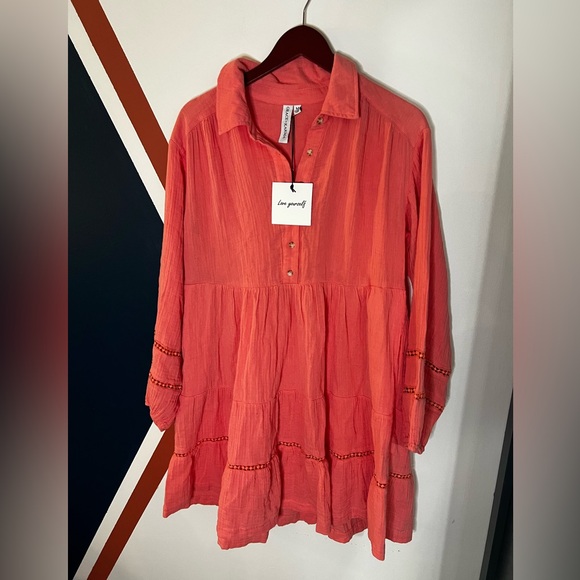 Grace + Karma Dresses & Skirts - Women's Coral Tiered Mini Dress with Button Placket